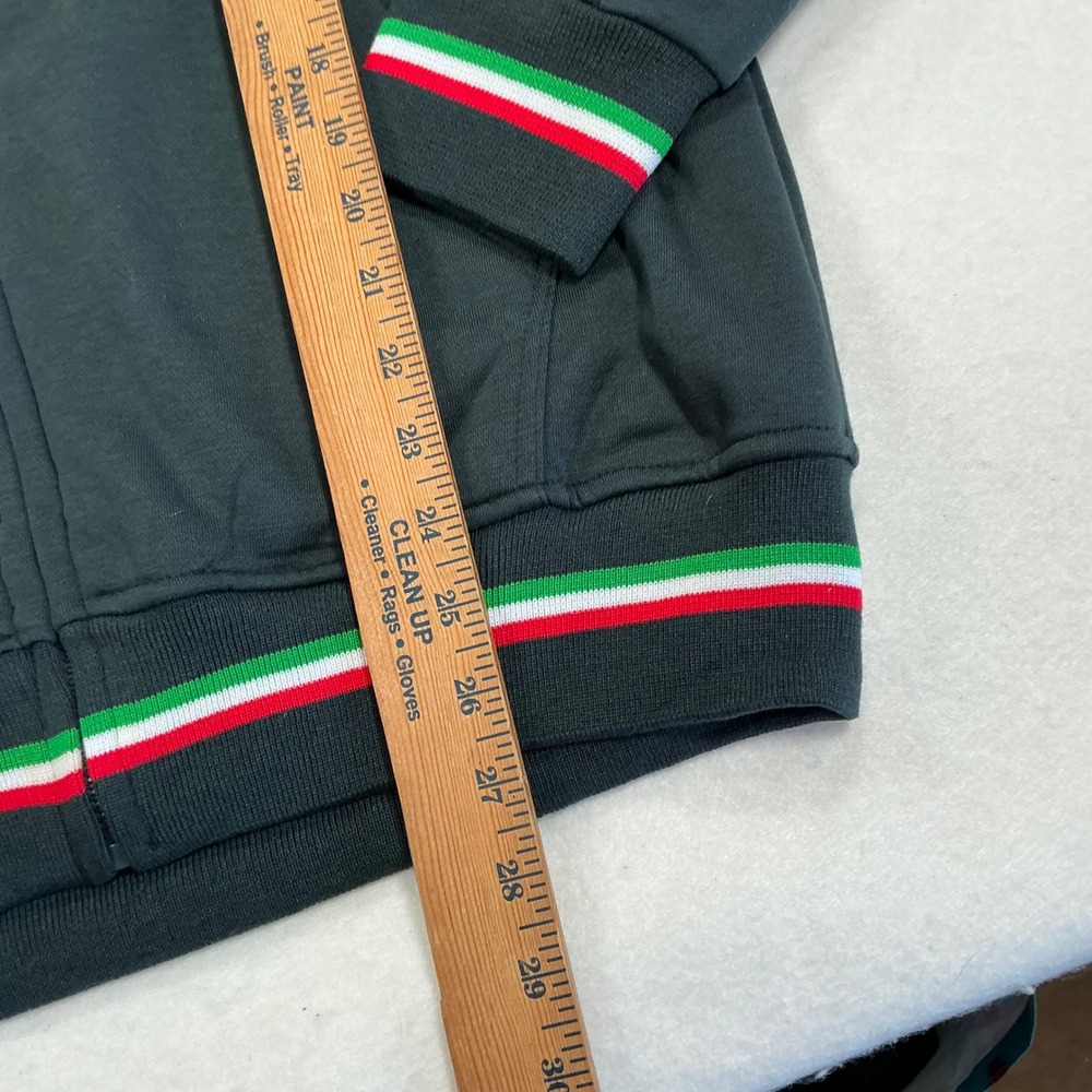 Italia Full Zip Hoodie Mens XL Black Embroidered Italy Flag Tricolor Sweatshirt - Picture 2 of 7